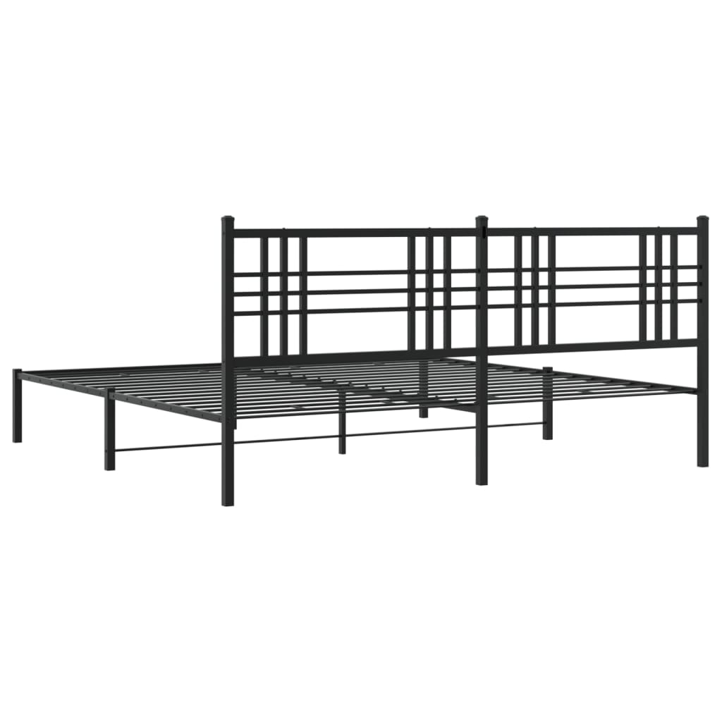 Black Metal Bed Frame with Headboard - 193x203cm, No Mattress