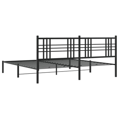 Black Metal Bed Frame with Headboard - 193x203cm, No Mattress