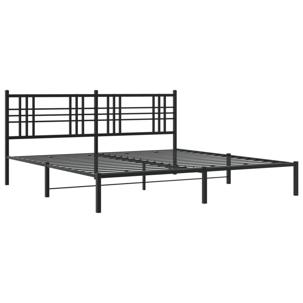 Black Metal Bed Frame with Headboard - 200x200cm (Mattress Not Included)
