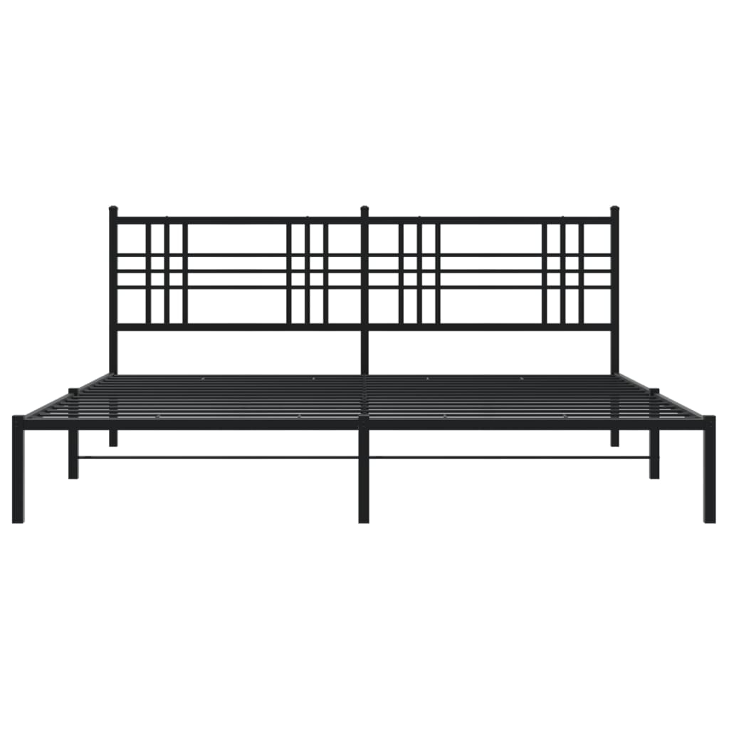 Black Metal Bed Frame with Headboard - 200x200cm (Mattress Not Included)