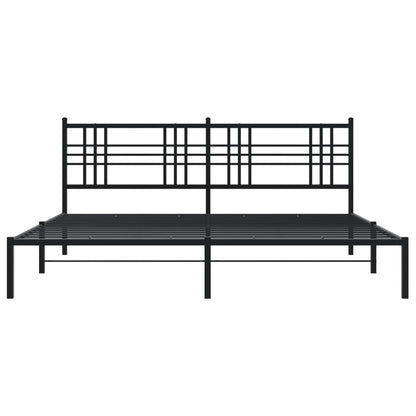 Black Metal Bed Frame with Headboard - 200x200cm (Mattress Not Included)