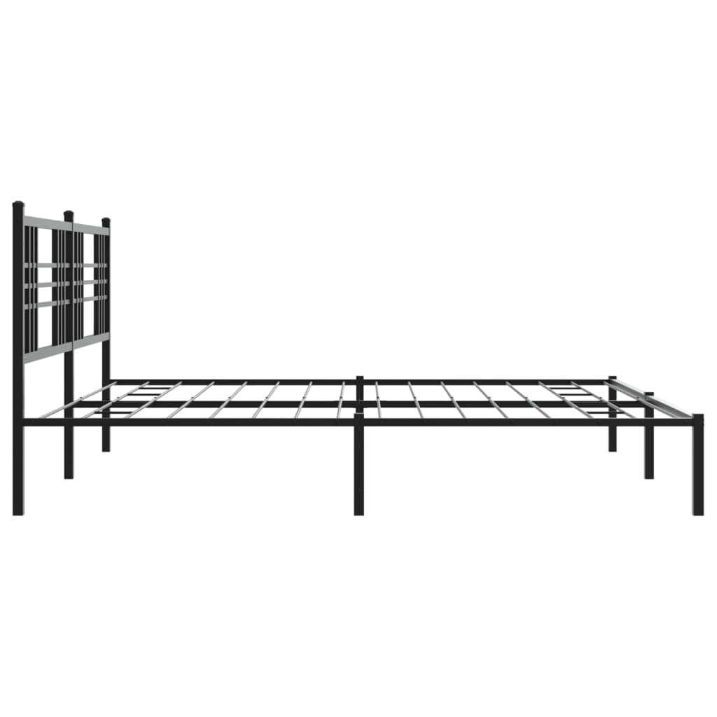 Black Metal Bed Frame with Headboard - 200x200cm (Mattress Not Included)