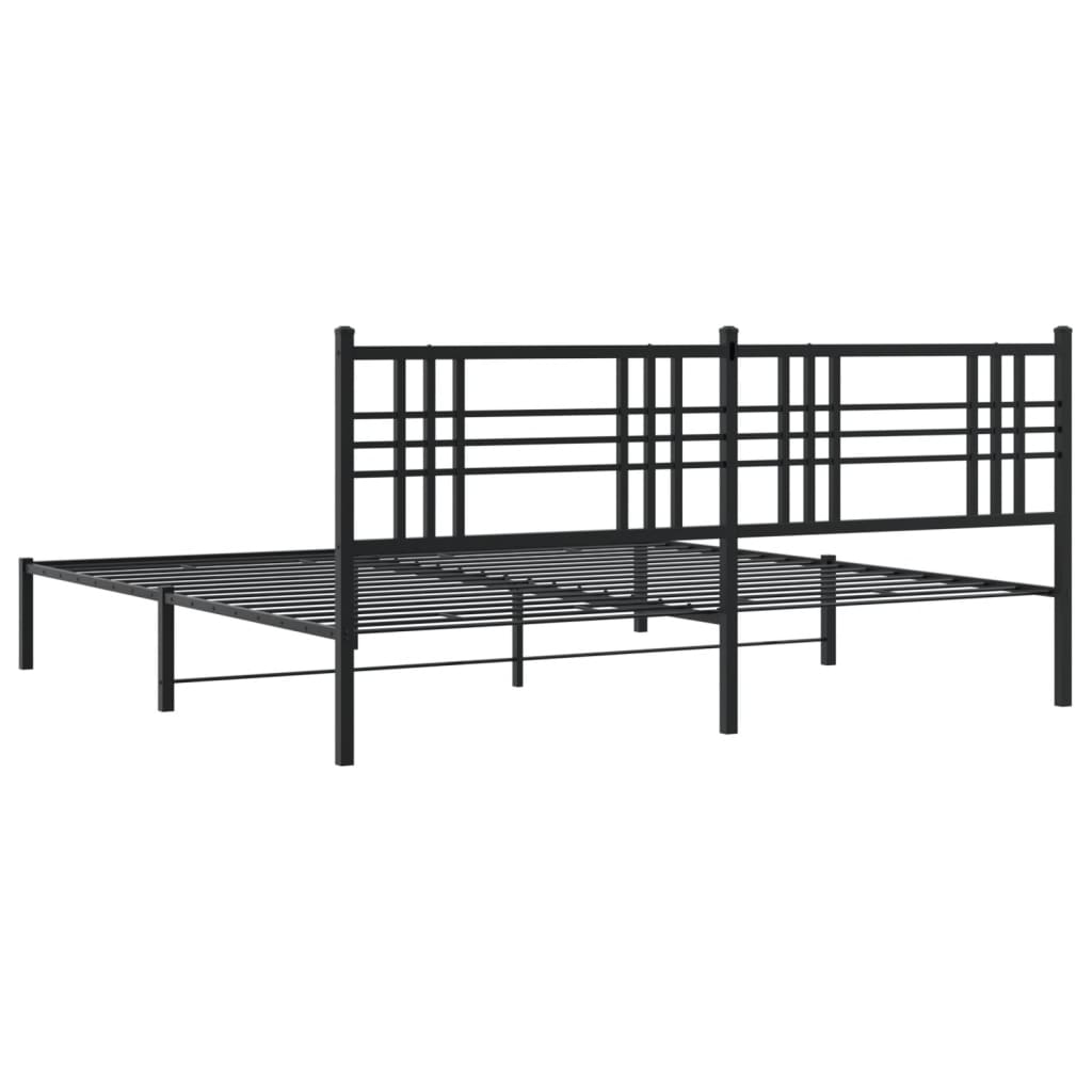 Black Metal Bed Frame with Headboard - 200x200cm (Mattress Not Included)