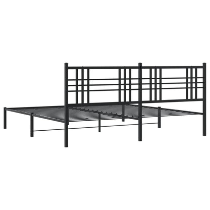 Black Metal Bed Frame with Headboard - 200x200cm (Mattress Not Included)