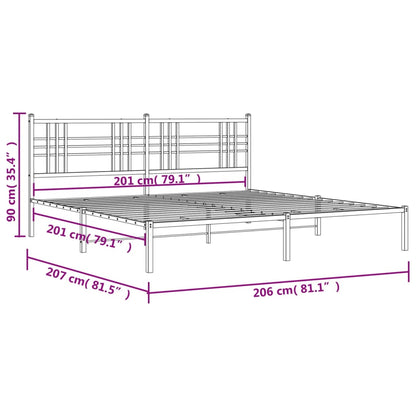 Black Metal Bed Frame with Headboard - 200x200cm (Mattress Not Included)