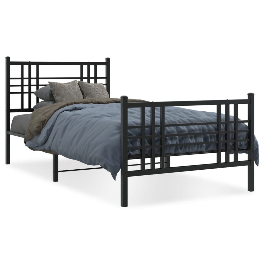 Black Metal Bed Frame with Footboard, No Mattress, 100x190cm