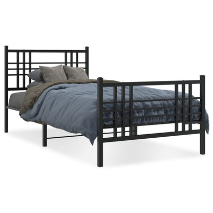 Black Metal Bed Frame with Footboard, No Mattress, 100x190cm