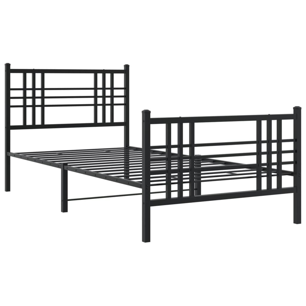 Black Metal Bed Frame with Footboard, No Mattress, 100x190cm