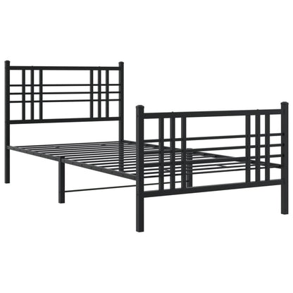 Black Metal Bed Frame with Footboard, No Mattress, 100x190cm