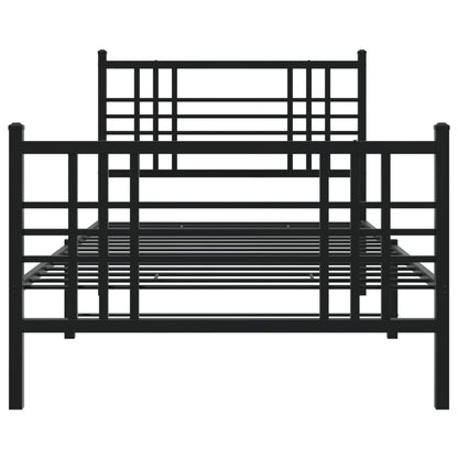Black Metal Bed Frame with Footboard, No Mattress, 100x190cm
