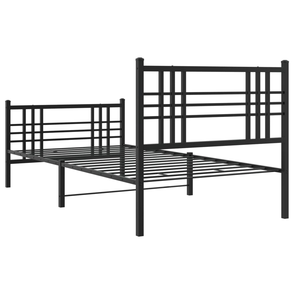 Black Metal Bed Frame with Footboard, No Mattress, 100x190cm
