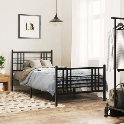 Black Metal Bed Frame with Footboard, No Mattress, 100x190cm
