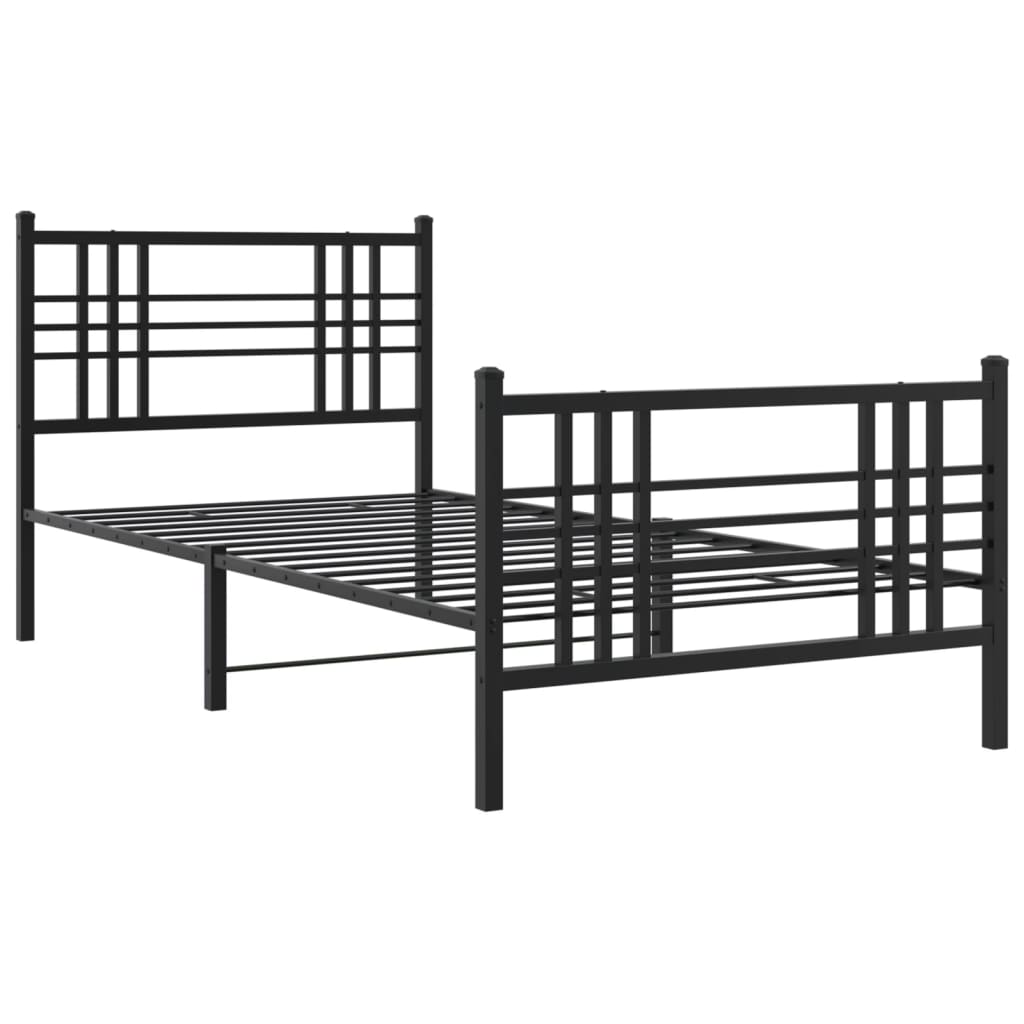 Sleek Black Metal Bed Frame with Footboard, 107x203cm - No Mattress