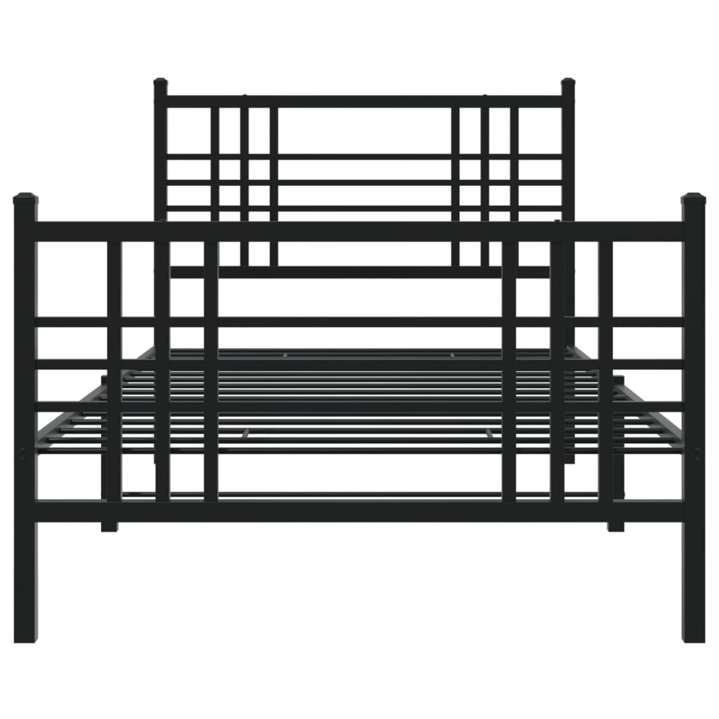 Sleek Black Metal Bed Frame with Footboard, 107x203cm - No Mattress