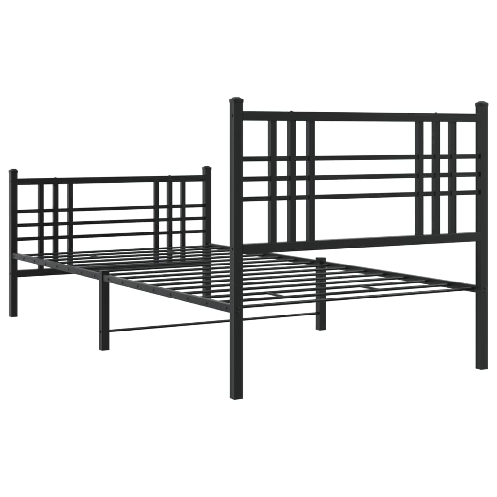 Sleek Black Metal Bed Frame with Footboard, 107x203cm - No Mattress