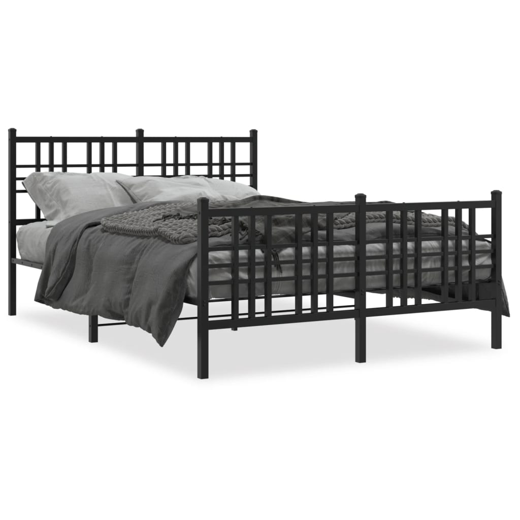 Black Metal Bed Frame 120x190cm with Footboard, No Mattress