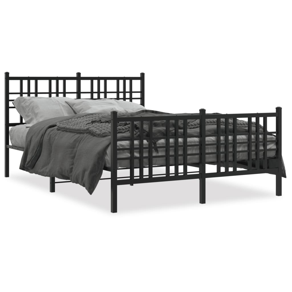 Black Metal Bed Frame with Footboard - 137x190cm, No Mattress