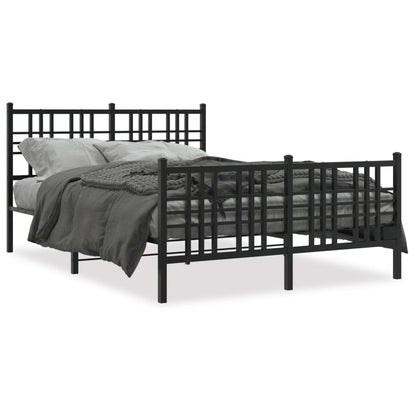 Black Metal Bed Frame with Footboard - 137x190cm, No Mattress
