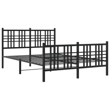 Black Metal Bed Frame with Footboard - 137x190cm, No Mattress