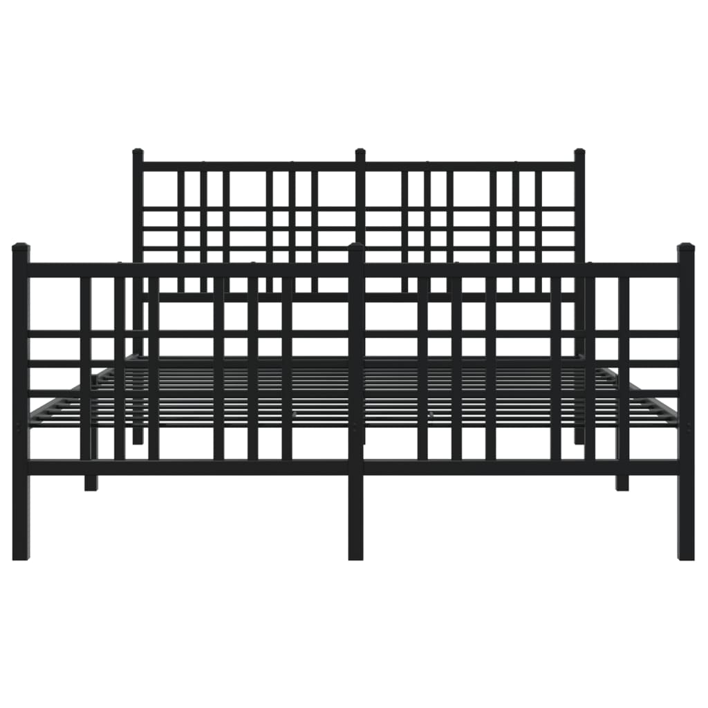 Black Metal Bed Frame with Footboard - 137x190cm, No Mattress
