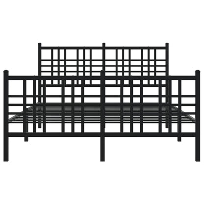Black Metal Bed Frame with Footboard - 137x190cm, No Mattress