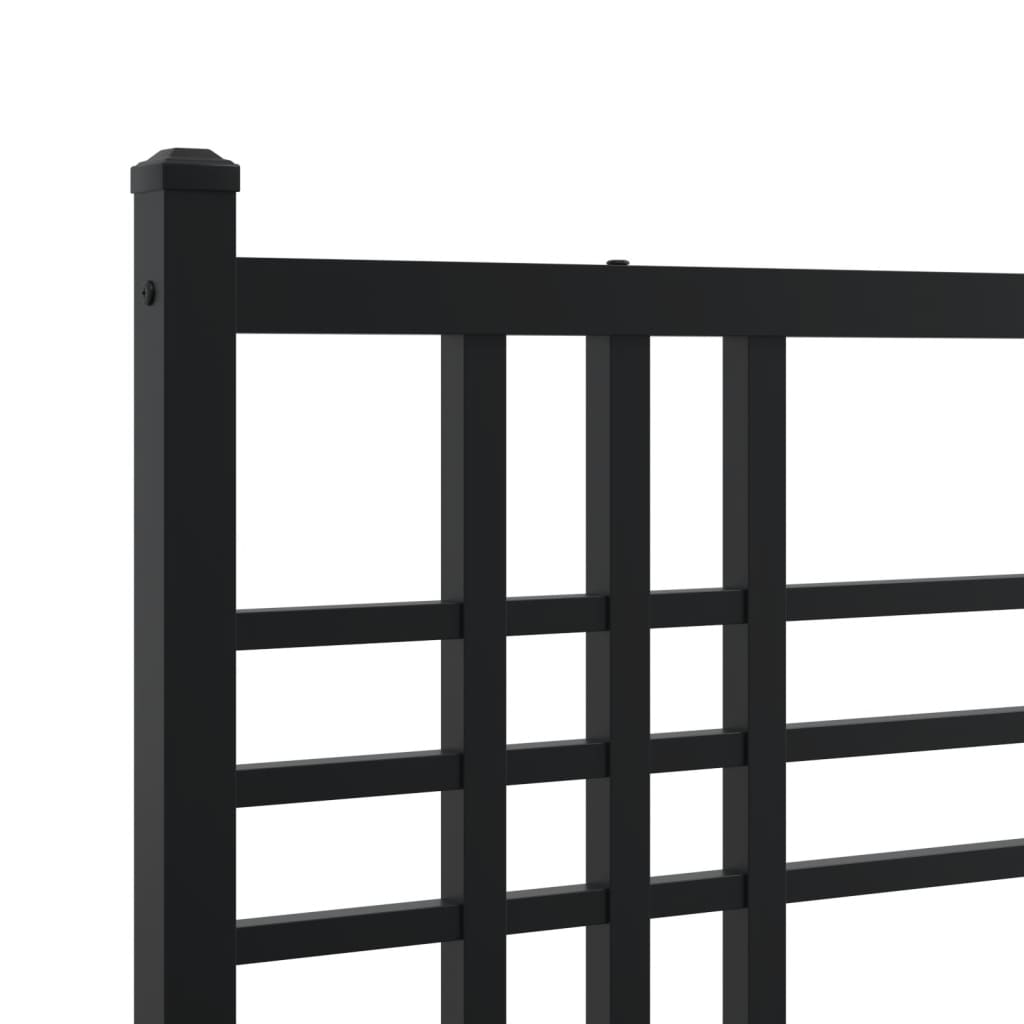 Black Metal Bed Frame with Footboard - 137x190cm, No Mattress
