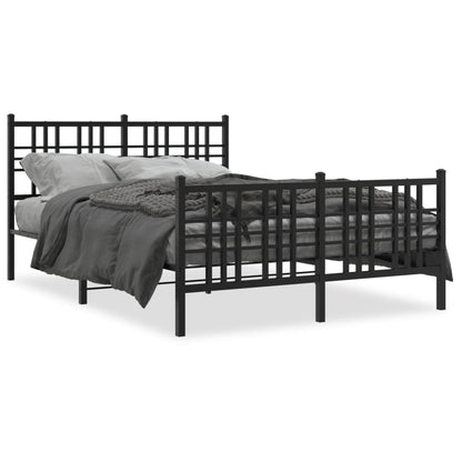 Black Metal Bed Frame with Footboard - 140x190cm, Sturdy Design