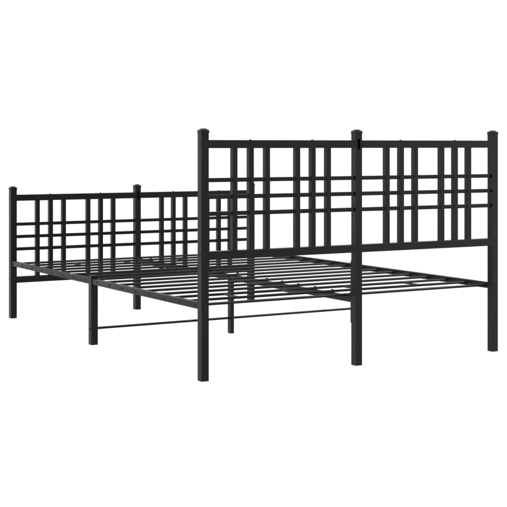 Black Metal Bed Frame with Footboard - 140x190cm, Sturdy Design