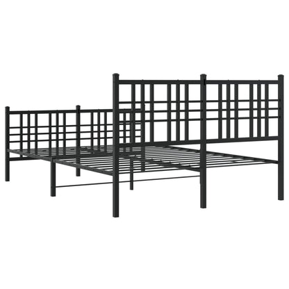 Black Metal Bed Frame with Footboard - 140x190cm, Sturdy Design