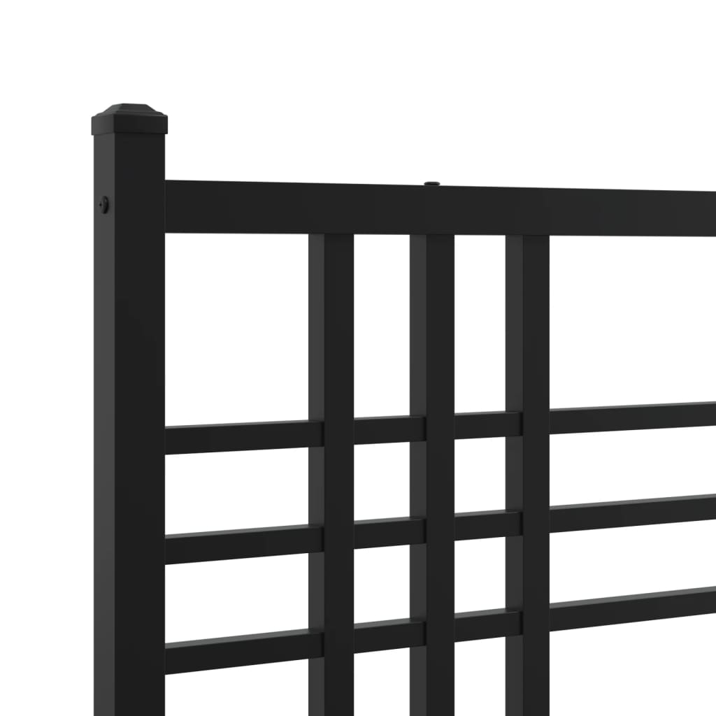 Black Metal Bed Frame with Footboard - 140x190cm, Sturdy Design