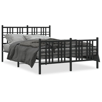 Black Metal Bed Frame with Footboard, 140x200cm (Mattress Not Included)