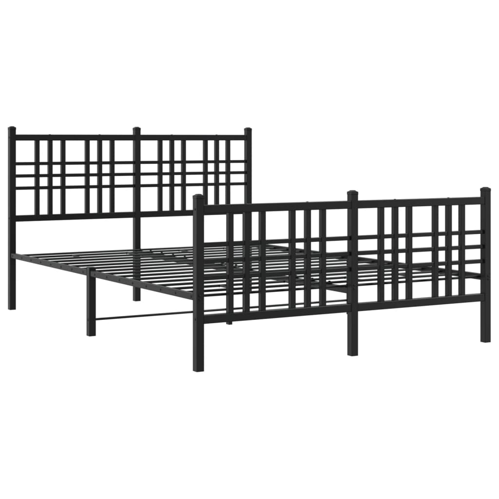 Black Metal Bed Frame with Footboard, 140x200cm (Mattress Not Included)