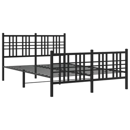 Black Metal Bed Frame with Footboard, 140x200cm (Mattress Not Included)