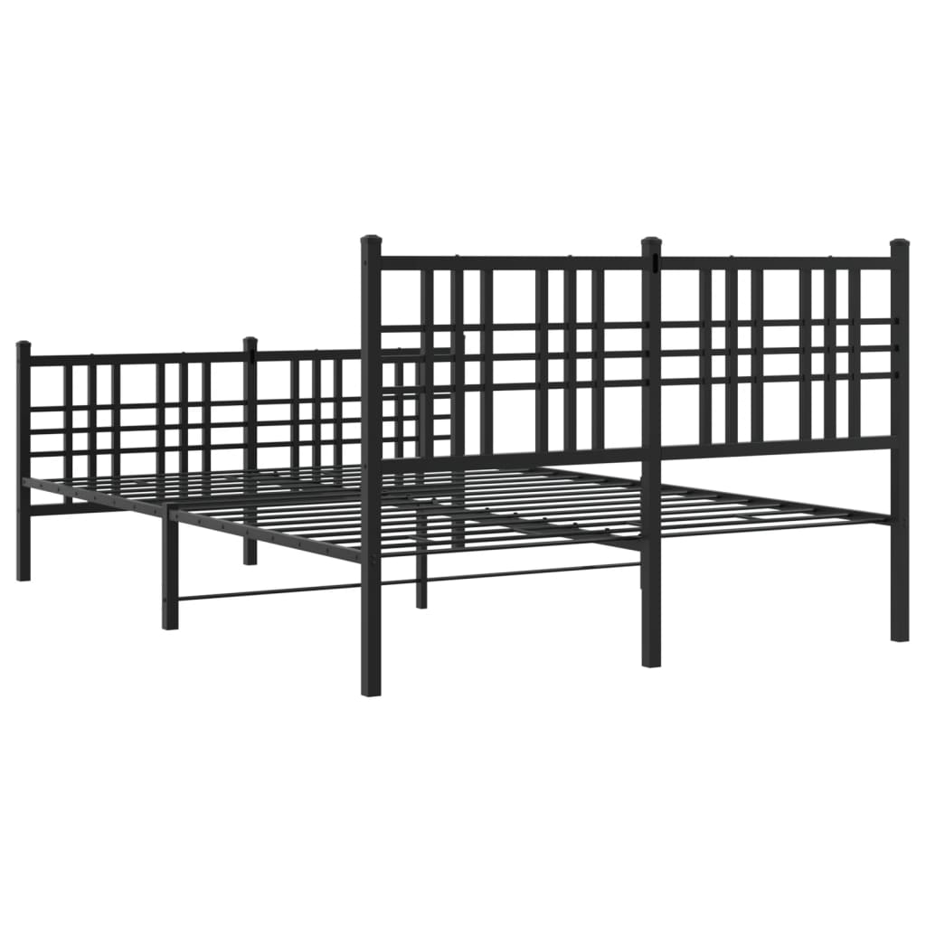 Black Metal Bed Frame with Footboard, 140x200cm (Mattress Not Included)