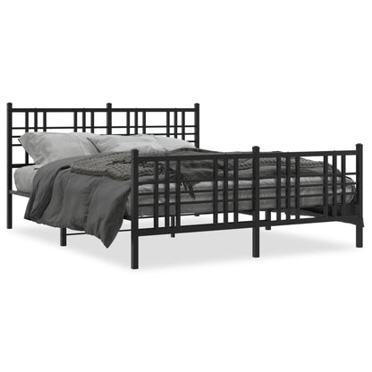 Black Metal Bed Frame with Footboard, 150x200cm, No Mattress
