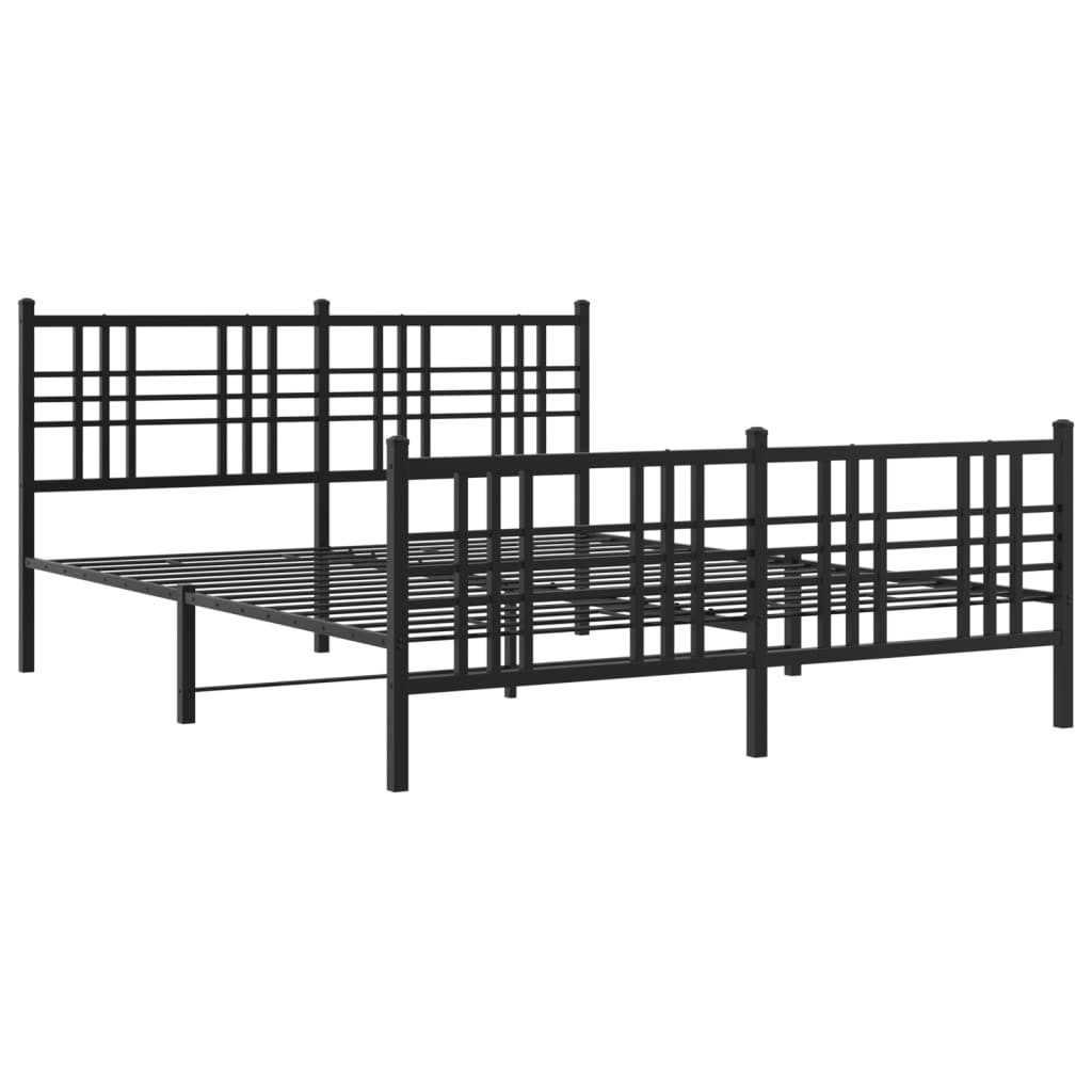 Black Metal Bed Frame with Footboard, 150x200cm, No Mattress
