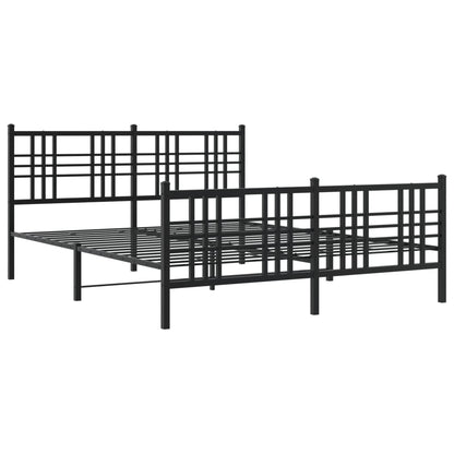 Black Metal Bed Frame with Footboard, 150x200cm, No Mattress