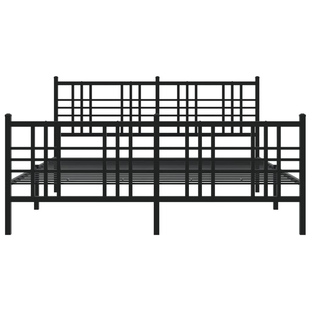 Black Metal Bed Frame with Footboard, 150x200cm, No Mattress