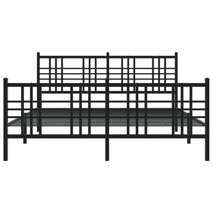 Black Metal Bed Frame with Footboard, 150x200cm, No Mattress