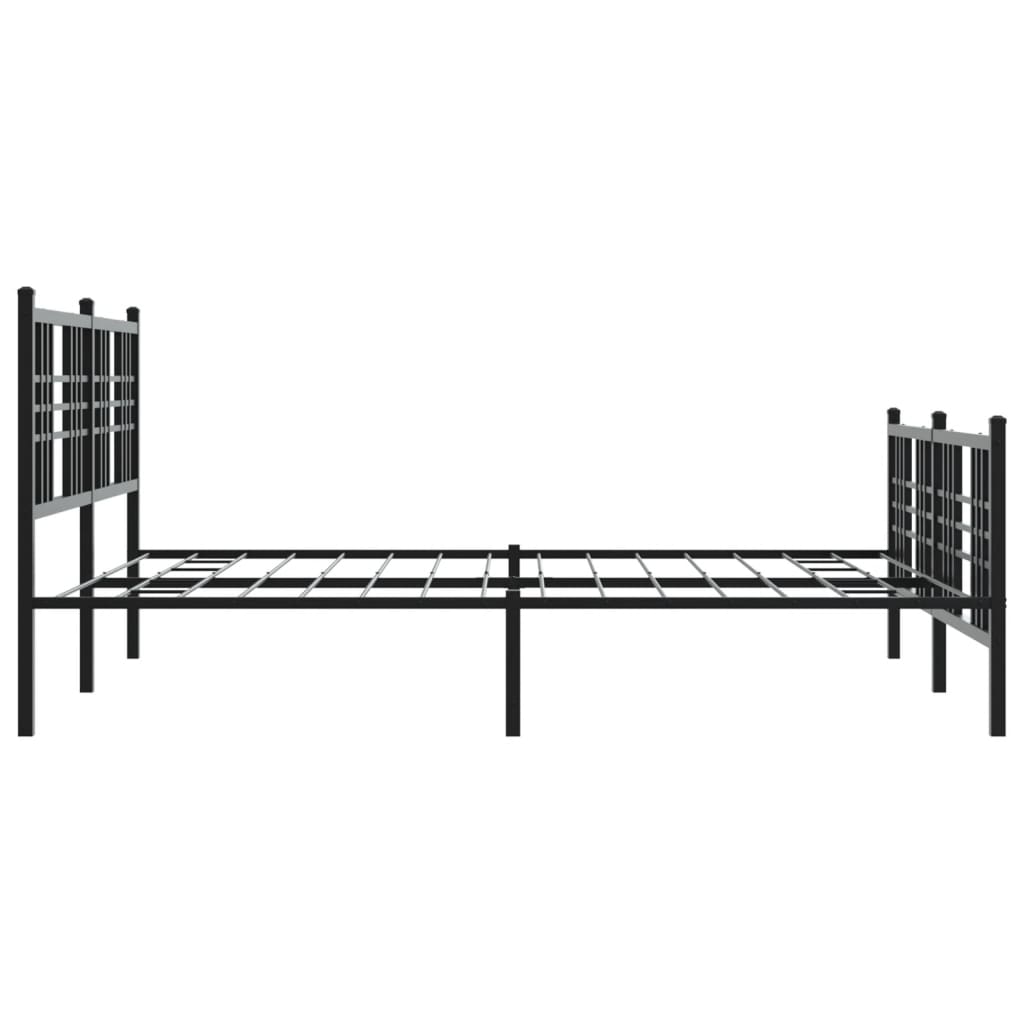 Black Metal Bed Frame with Footboard, 150x200cm, No Mattress