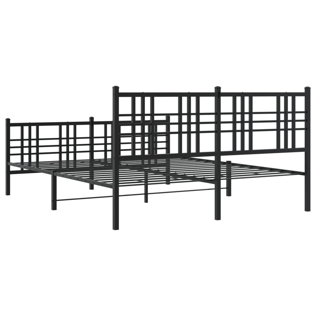 Black Metal Bed Frame with Footboard, 150x200cm, No Mattress