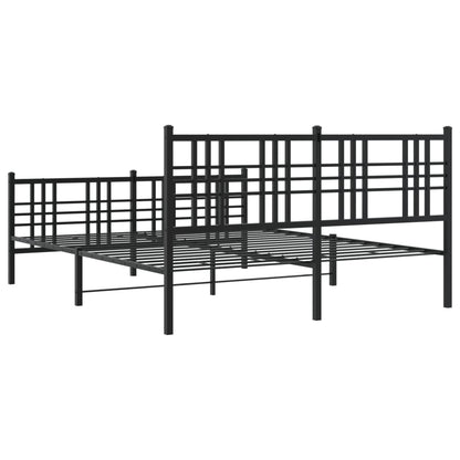 Black Metal Bed Frame with Footboard, 150x200cm, No Mattress