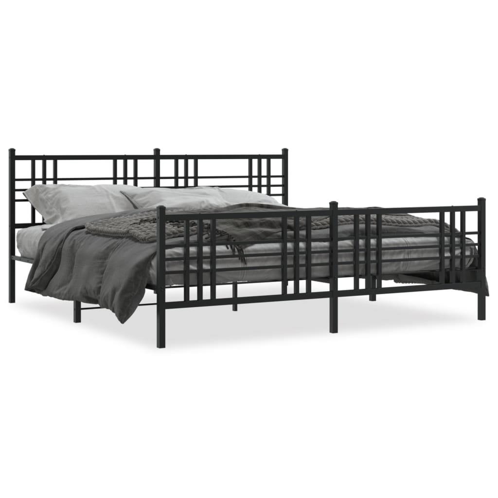 Elegant Black Metal Bed Frame with Footboard 183x213cm
