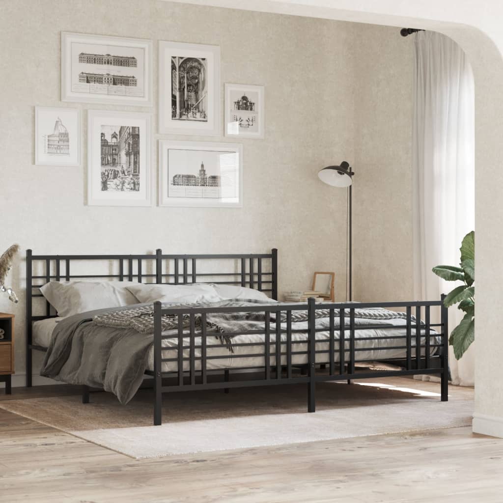 Elegant Black Metal Bed Frame with Footboard 183x213cm