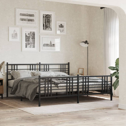 Elegant Black Metal Bed Frame with Footboard 183x213cm