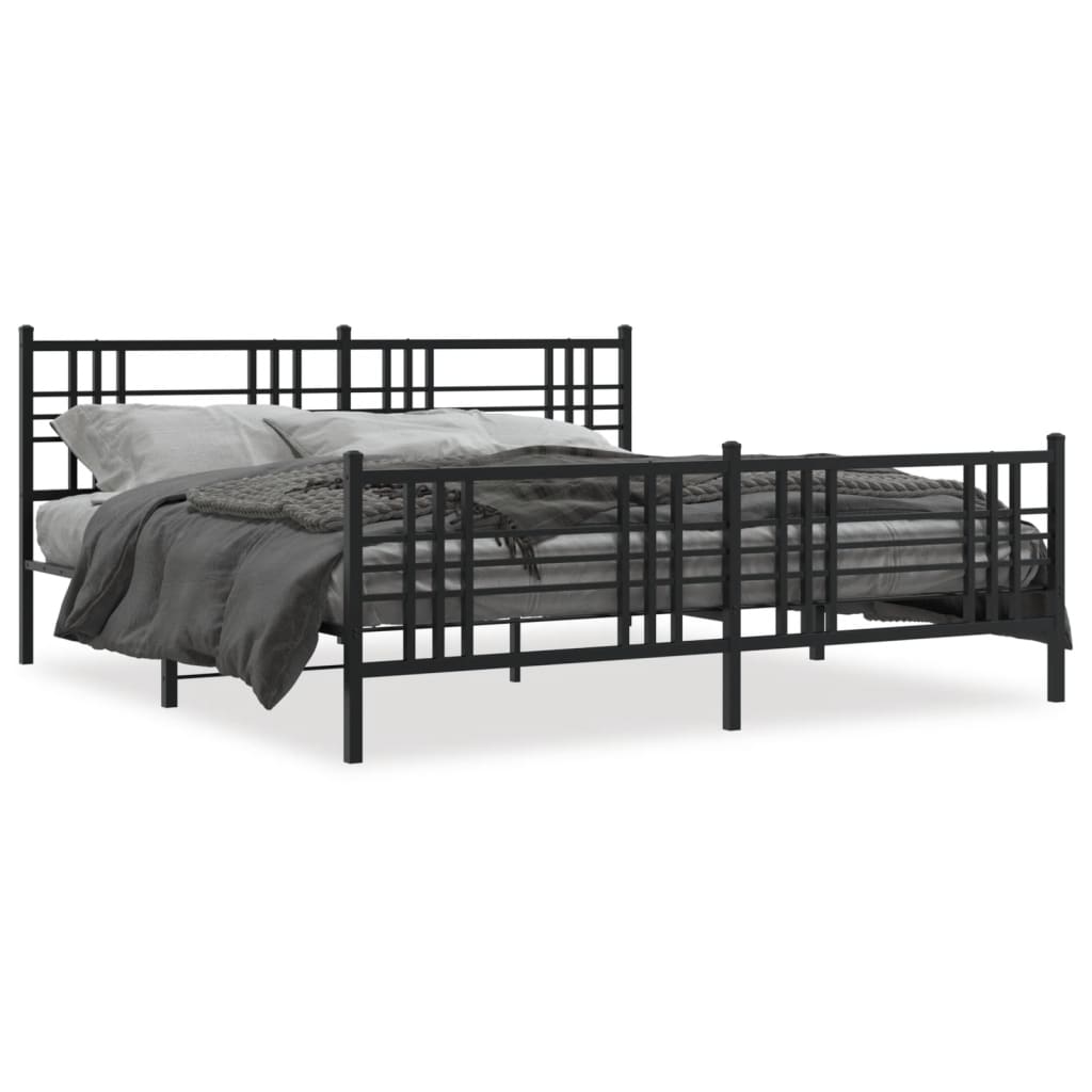 Black Metal Bed Frame with Footboard - 193x203cm, No Mattress