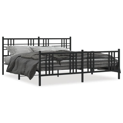 Black Metal Bed Frame with Footboard - 193x203cm, No Mattress