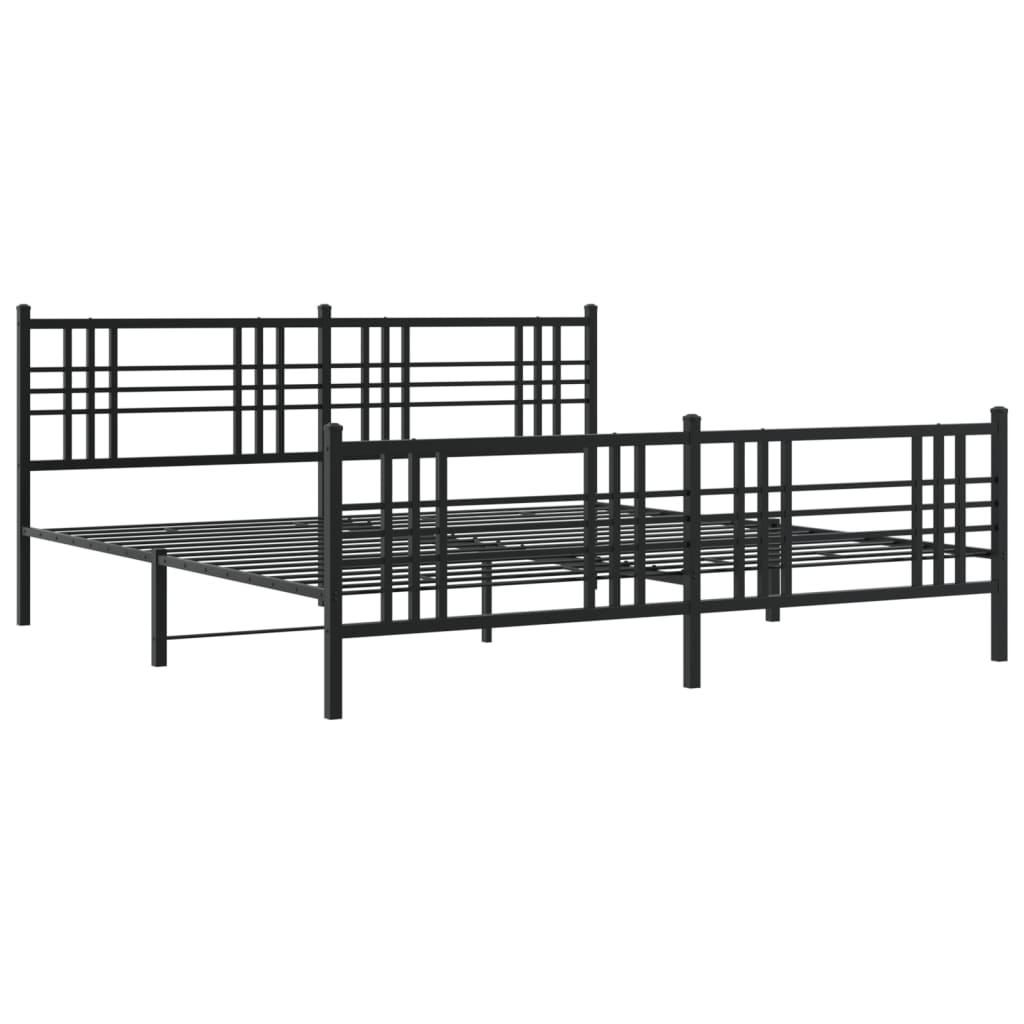 Black Metal Bed Frame with Footboard - 193x203cm, No Mattress
