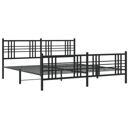 Black Metal Bed Frame with Footboard - 193x203cm, No Mattress