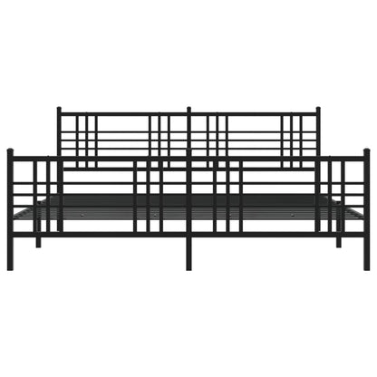 Black Metal Bed Frame with Footboard - 193x203cm, No Mattress